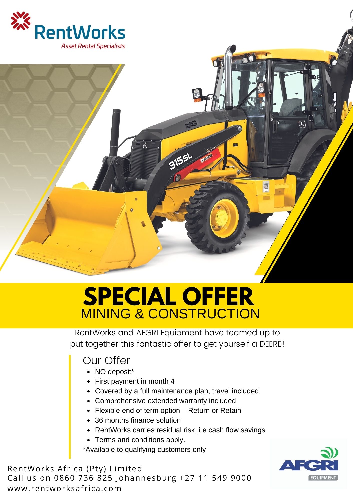 Rentworks John Deere 315SL rental offer