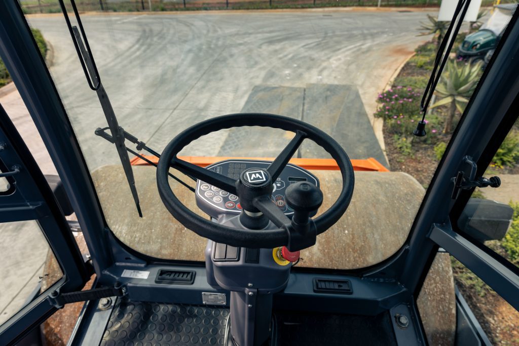 A cab view photo of the HC 110 G soil compactor