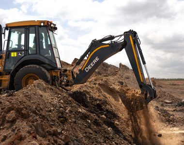 John Deere 310 P-Tier TLB working on site digging
