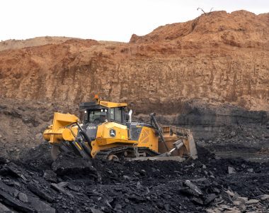 John Deere 1050 P-Tier Dozer pushing rock at Draadkar Mining operations.