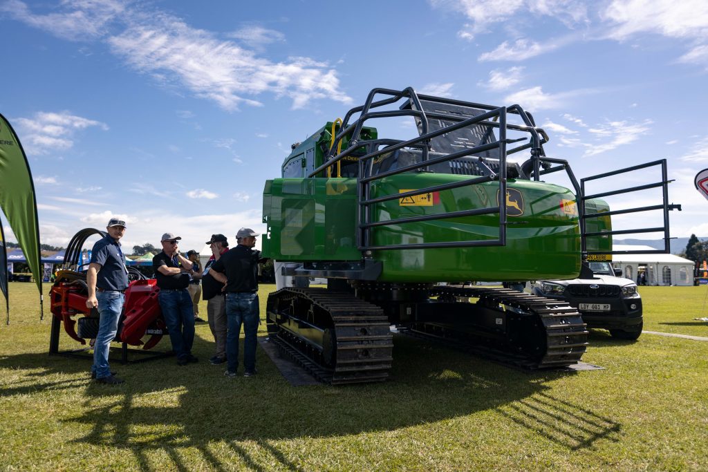 A John Deere Swing Machine on display at Focus on Forestry