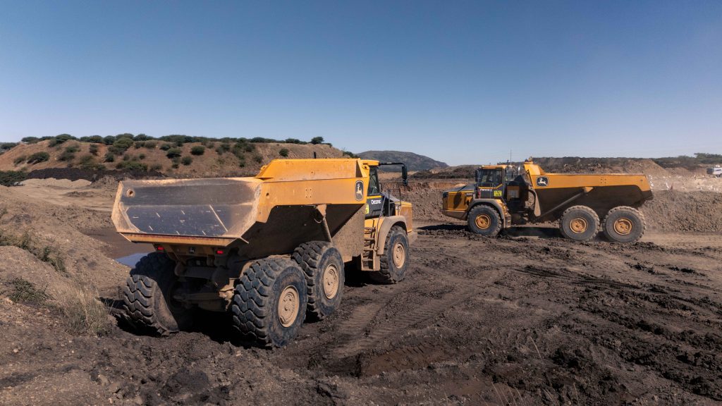AFGRI Equipment supplied articulated dump trucks operating at a Johannesburg mining site.