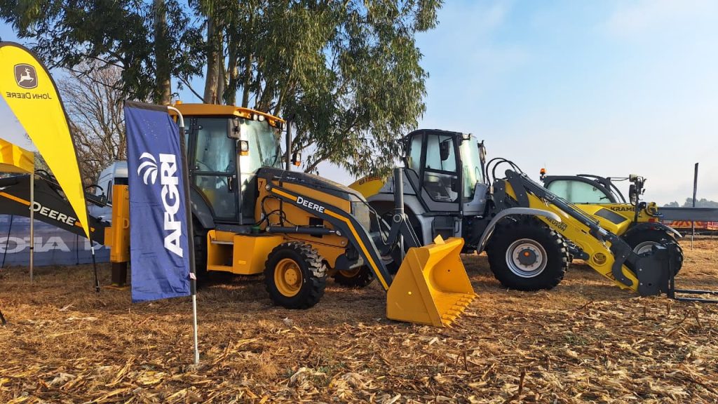 The John Deere 315 Backhoe Loader and Wacker Neuson compact equipment displayed at the AFGRI Equipment stand at Val Boeredag.