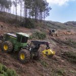 John Deere forestry machinery operating in challenging terrain